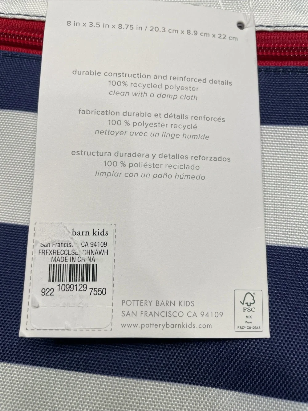 Pottery Barn Kids Fairfax Navy / White Stripe Lunch Box NWT